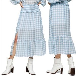 TOPSHOP Gingham Smocked Tiered Midi Skirt